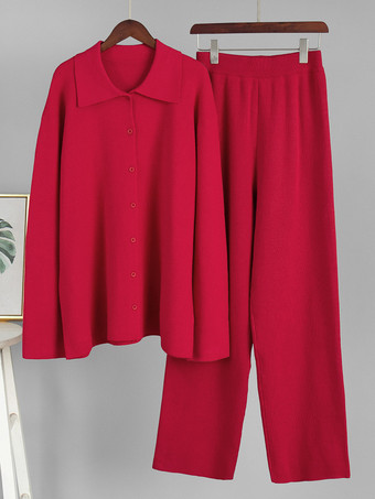 オーバーサイズニットラウンジウェア2点セット（レディース） - カジュアルカーディガンとワイドレッグパンツ - 春の快適なストリートウェア2026