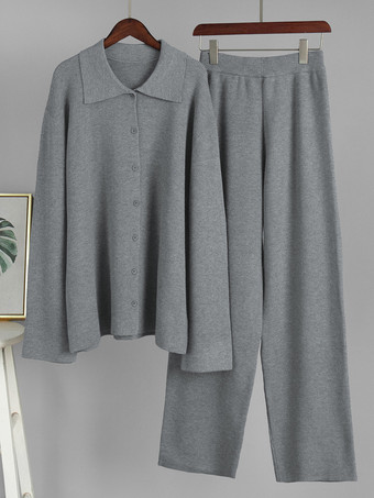 オーバーサイズニットラウンジウェア2点セット（レディース） - カジュアルカーディガンとワイドレッグパンツ - 春の快適なストリートウェア2026