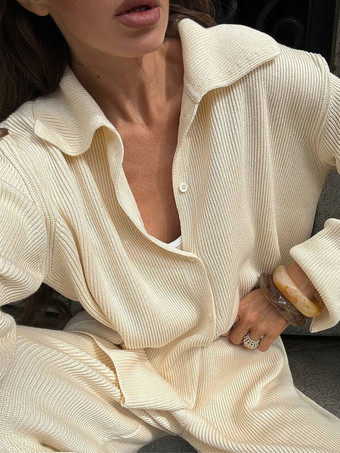 オーバーサイズニットラウンジウェア2点セット（レディース） - カジュアルカーディガンとワイドレッグパンツ - 春の快適なストリートウェア2026