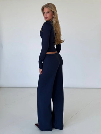 リブ編みニットのツーピースセット（レディース） - スリムフィットのボタンアップカーディガンとワイドレッグのラウンジパンツ - 春のホームカジュアル 2026