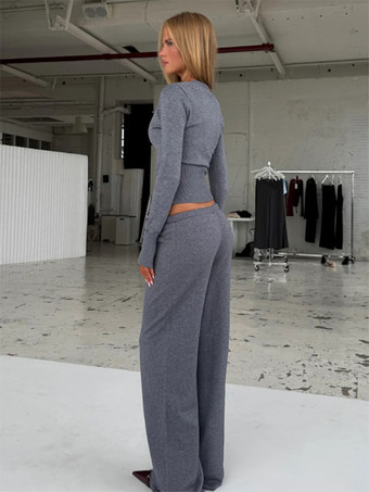 リブ編みニットのツーピースセット（レディース） - スリムフィットのボタンアップカーディガンとワイドレッグのラウンジパンツ - 春のホームカジュアル 2026