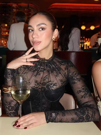 ブラックレースコルセットドレス（女性用） - 長袖セクシーシースルーモックネックミニボディコン - 春のパーティーナイトクラブウェア 2026