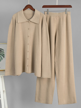 オーバーサイズニットラウンジウェア2点セット（レディース） - カジュアルカーディガンとワイドレッグパンツ - 春の快適なストリートウェア2026