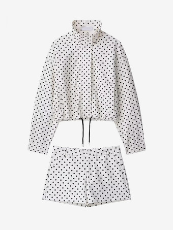 水玉模様のレディースツーピースセット - カジュアルなクロップドジャケットとショートパンツ - 2026年春のストリートウェア