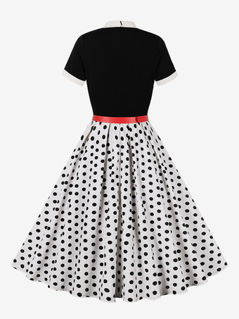 ヴィンテージ 1950年代 オードリー・ヘプバーン ミディドレス レディース - ボウタイネック プリント Aライン スイングドレス - スプリングティーパーティー 2026