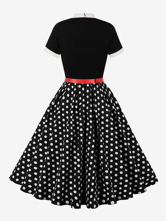 ヴィンテージ 1950年代 オードリー・ヘプバーン ミディドレス レディース - ボウタイネック プリント Aライン スイングドレス - スプリングティーパーティー 2026