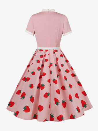 ヴィンテージ 1950年代 オードリー・ヘプバーン ミディドレス レディース - ボウタイネック プリント Aライン スイングドレス - スプリングティーパーティー 2026