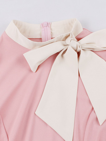 ヴィンテージ 1950年代 オードリー・ヘプバーン ミディドレス レディース - ボウタイネック プリント Aライン スイングドレス - スプリングティーパーティー 2026