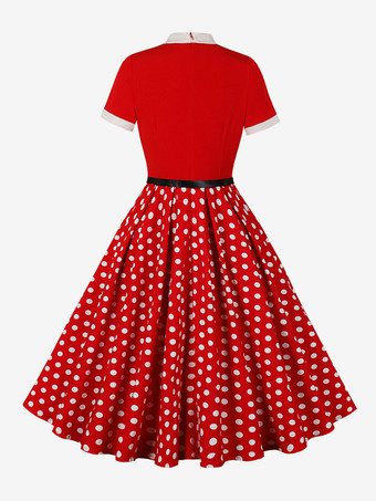 ヴィンテージ 1950年代 オードリー・ヘプバーン ミディドレス レディース - ボウタイネック プリント Aライン スイングドレス - スプリングティーパーティー 2026