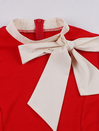 ヴィンテージ 1950年代 オードリー・ヘプバーン ミディドレス レディース - ボウタイネック プリント Aライン スイングドレス - スプリングティーパーティー 2026