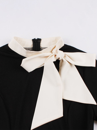 ヴィンテージ 1950年代 オードリー・ヘプバーン ミディドレス レディース - ボウタイネック プリント Aライン スイングドレス - スプリングティーパーティー 2026