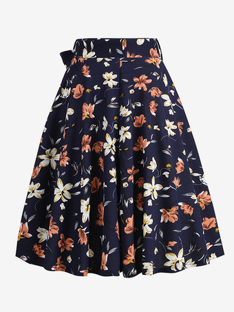 ヴィンテージ1950年代プリントスカート（レディース） - レトロなハイウエストAラインスイングミディスカート（ベルト付き） - 夏のトロピカルパーティー2026