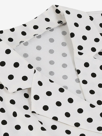 ヴィンテージ1950年代ポルカドットミディドレス（女性用） - ダブルブレストラペルカラーAラインスイングサマードレス - 夏のレトロパーティー2026