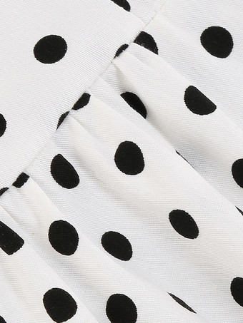 ヴィンテージ1950年代ポルカドットミディドレス（女性用） - ダブルブレストラペルカラーAラインスイングサマードレス - 夏のレトロパーティー2026