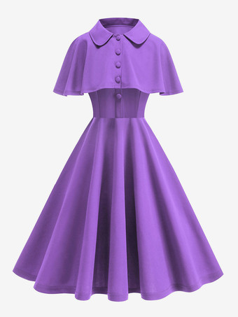 ヴィンテージ1950年代ミディドレス（ケープレット付き）女性用 - オードリー・ヘプバーン風Aラインスイングスケータードレス - サマーレトロパーティー2026
