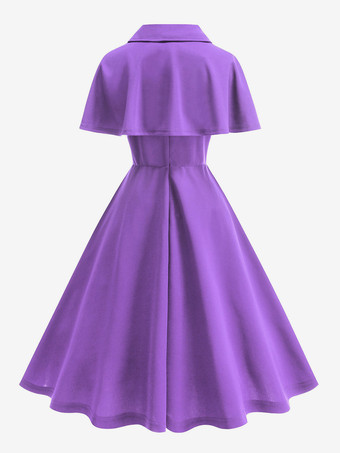 ヴィンテージ1950年代ミディドレス（ケープレット付き）女性用 - オードリー・ヘプバーン風Aラインスイングスケータードレス - サマーレトロパーティー2026