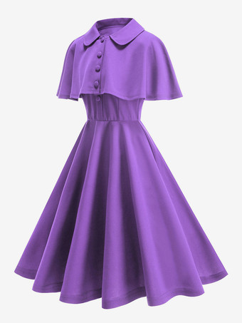 ヴィンテージ1950年代ミディドレス（ケープレット付き）女性用 - オードリー・ヘプバーン風Aラインスイングスケータードレス - サマーレトロパーティー2026