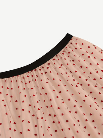 エレガントなハートチュールスカート（女性用） - ふわふわメッシュのハイウエストAラインロングスカート - 春夏パーティウェア 2026