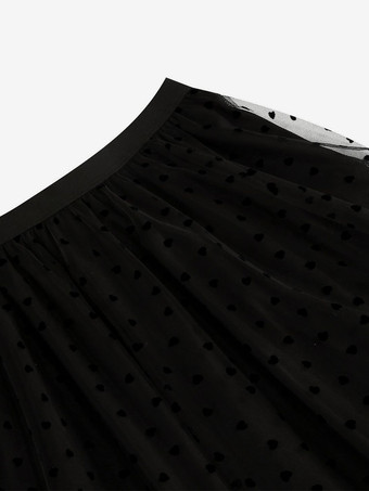 エレガントなハートチュールスカート（女性用） - ふわふわメッシュのハイウエストAラインロングスカート - 春夏パーティウェア 2026