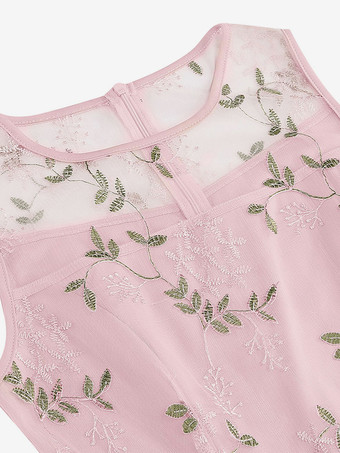 ヴィンテージ 1950年代 花柄ミディドレス レディース - 刺繍メッシュ イリュージョンネック Aライン スイング プロムドレス - サマーカクテル 2026