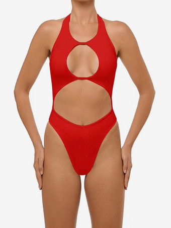 大胆なカットアウトデザインのワンピース水着（女性用） - 赤いホルターネックのセクシーなモノキニ - 夏のビーチプールパーティー2026