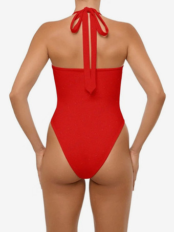 大胆なカットアウトデザインのワンピース水着（女性用） - 赤いホルターネックのセクシーなモノキニ - 夏のビーチプールパーティー2026