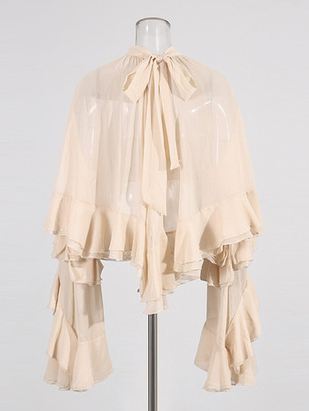 ヴィクトリアン ラッフル ブラウス（女性用） - フェアリーコア モックネック ティアード フレア スリーブ シアー トップ - 春のデート ナイト パーティー 2026