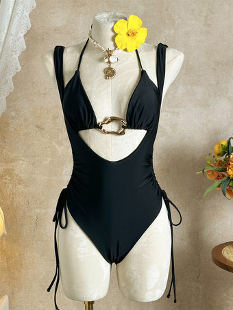 セクシーなツーピース水着（女性用） - ホルターネック、リングフロントビキニトップ、ギャザーサイドタイモノキニ - サマービーチ2026