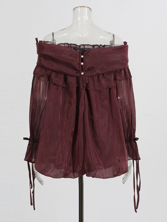 レディースオフショルダーシフォンブラウス - フェアリーコア フリルバブルヘム長袖トップス - サマーカジュアルパーティ2026