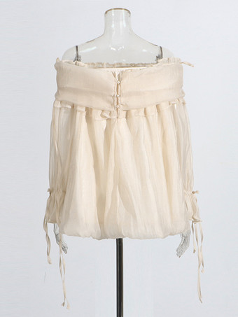 レディースオフショルダーシフォンブラウス - フェアリーコア フリルバブルヘム長袖トップス - サマーカジュアルパーティ2026