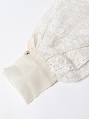 刺繍入りオーガンザブラウス パフスリーブトップス レディース - アプリコット ボヘミアン風タイウエスト シアーラップシャツ - サマーガーデンパーティー 2026