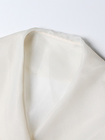 刺繍入りオーガンザブラウス パフスリーブトップス レディース - アプリコット ボヘミアン風タイウエスト シアーラップシャツ - サマーガーデンパーティー 2026