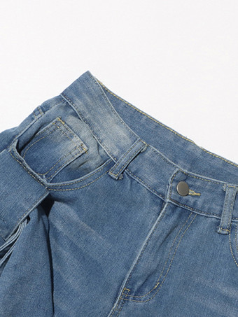 リボン結びワイドレッグジーンズ（レディース） - ミディアムブルー Y2K風ハイウエストバギーデニムパンツ - 2026年春ストリートウェア