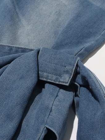 リボン結びワイドレッグジーンズ（レディース） - ミディアムブルー Y2K風ハイウエストバギーデニムパンツ - 2026年春ストリートウェア