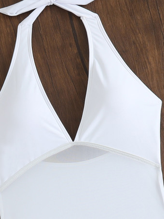 セクシーなハイローツーピース水着（女性用） - メッシュホルターネックフリルスイムドレスとビキニボトム - サマープールパーティー2026