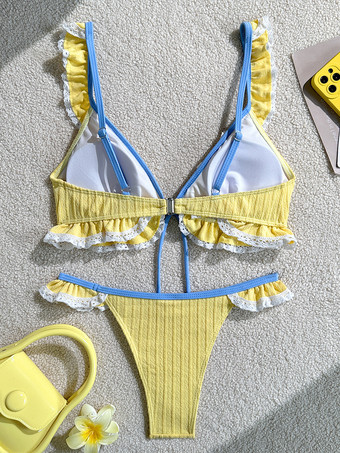 女性用フリルビキニセット - コテージコア風セクシーツーピース水着（レーストリム付き） - 2026年夏のビーチホリデー