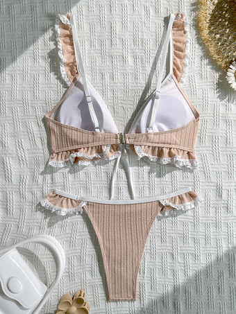 女性用フリルビキニセット - コテージコア風セクシーツーピース水着（レーストリム付き） - 2026年夏のビーチホリデー