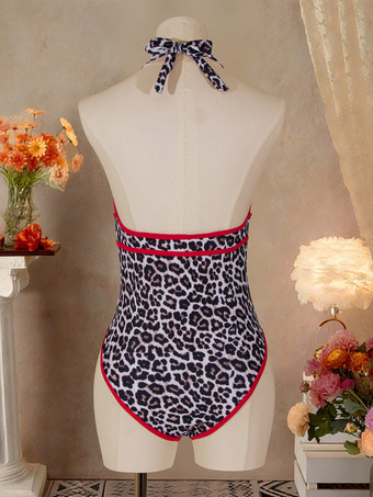 セクシーなヒョウ柄ワンピース水着（女性用） - パール装飾付きVネックハイカットモノキニ - 2026年夏ビーチ