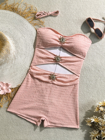 女性用カットアウトワンピース水着 - テクスチャード加工のギャザー入りハイウエスト、サンバックル付きモノキニ - サマービーチリゾート2026