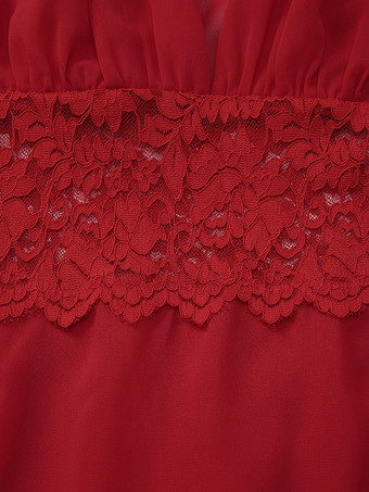 レースパッチワークミニドレス（レディース） - ディープVネック、フレアスリーブ、エンパイアウエスト、ショート丈サマードレス - 春のビーチデートナイト 2026