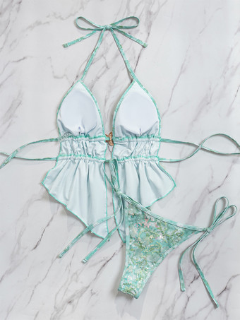 スパンコールホルタータンキニセット（レディース） - 花柄アップリケ付き2ピース水着（ヒトデチャーム付き） - サマービーチパーティー2026