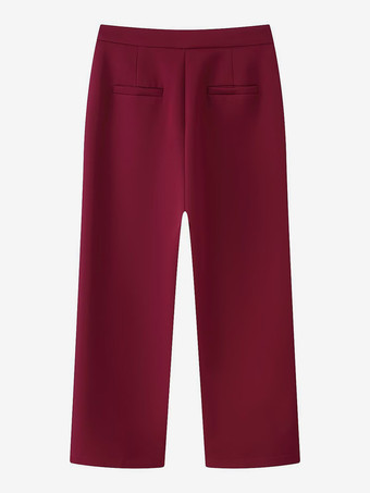 フェザーカフ付きレディースツーピーススーツセット - レッドのエレガントなブレザーとストレートレッグパンツのコーディネート - 2026年春のビジネスパーティー衣装