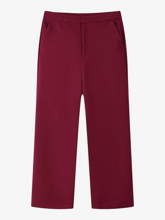 フェザーカフ付きレディースツーピーススーツセット - レッドのエレガントなブレザーとストレートレッグパンツのコーディネート - 2026年春のビジネスパーティー衣装