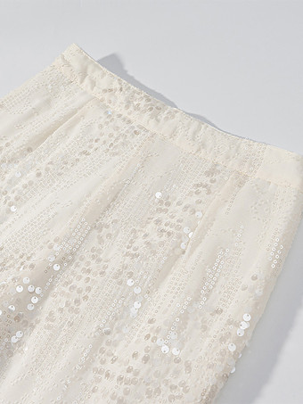 スパンコール付きツーピーススーツセット（女性用） - クラウドホワイトグリッターブレザーとワイドレッグパンツのセットアップ - 2026年春のパーティーナイト