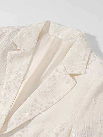 スパンコール付きツーピーススーツセット（女性用） - クラウドホワイトグリッターブレザーとワイドレッグパンツのセットアップ - 2026年春のパーティーナイト