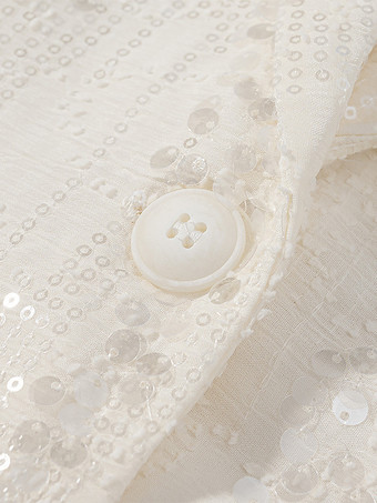 スパンコール付きツーピーススーツセット（女性用） - クラウドホワイトグリッターブレザーとワイドレッグパンツのセットアップ - 2026年春のパーティーナイト