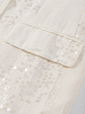 スパンコール付きツーピーススーツセット（女性用） - クラウドホワイトグリッターブレザーとワイドレッグパンツのセットアップ - 2026年春のパーティーナイト