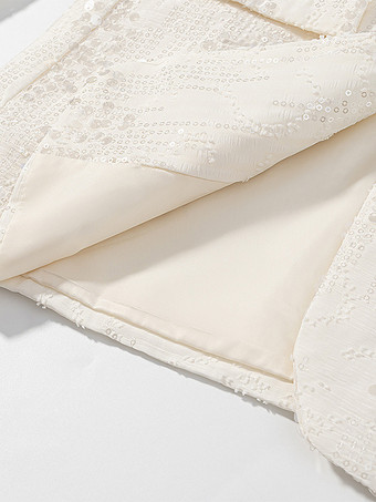 スパンコール付きツーピーススーツセット（女性用） - クラウドホワイトグリッターブレザーとワイドレッグパンツのセットアップ - 2026年春のパーティーナイト