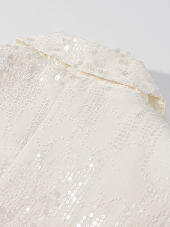 スパンコール付きツーピーススーツセット（女性用） - クラウドホワイトグリッターブレザーとワイドレッグパンツのセットアップ - 2026年春のパーティーナイト