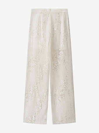 スパンコール付きツーピーススーツセット（女性用） - クラウドホワイトグリッターブレザーとワイドレッグパンツのセットアップ - 2026年春のパーティーナイト